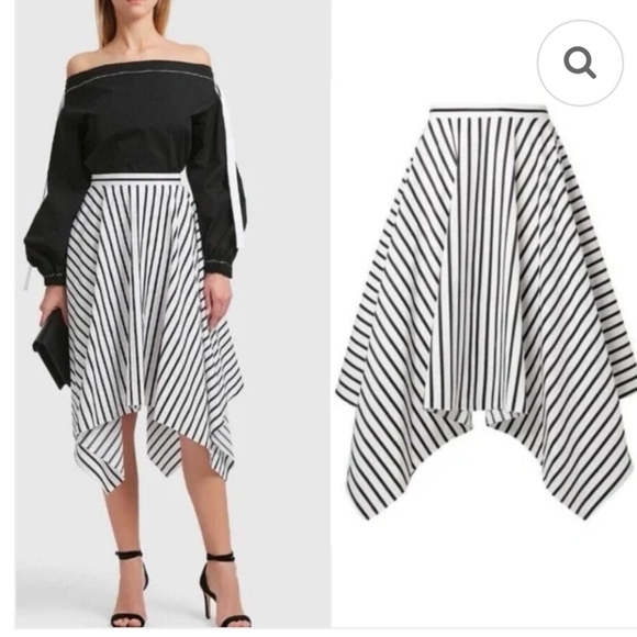 Adam Lippes Striped Handkerchief Hem Midi Skirt - Black & White